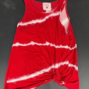 Pink Republic red tie-dye tank top with button-up front and tie detail. Size: S